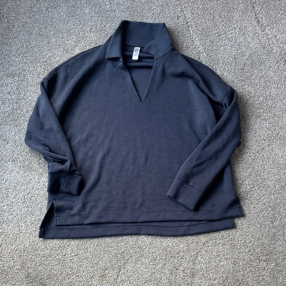 SPANX steel blue air essentials polo top